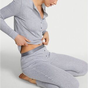 Victoria's Secret Cozy Pointelle Henley Long Pajama Set Size M *SHORT*